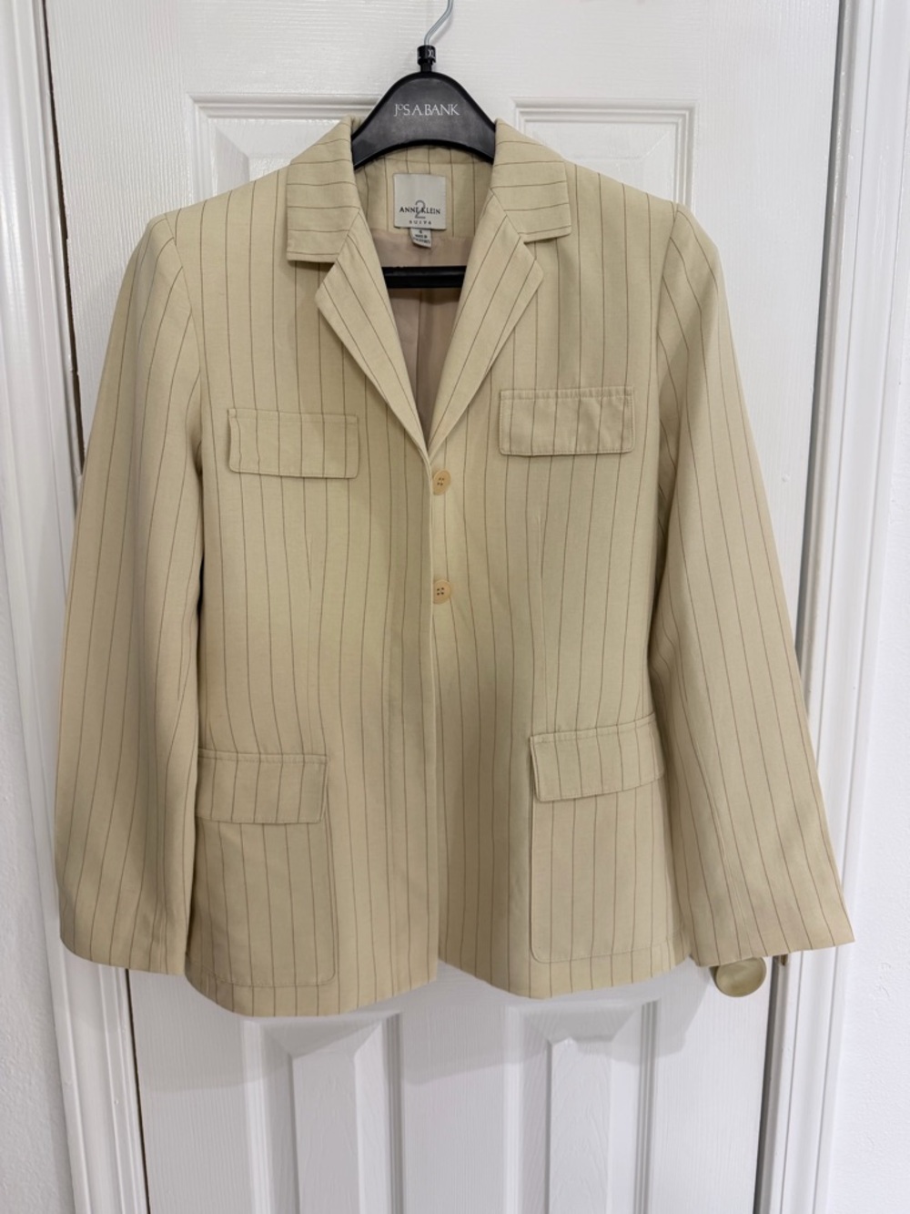 Anne Klein Beige Pinstripe Blazer and Skirt Set - Picture 4 of 9